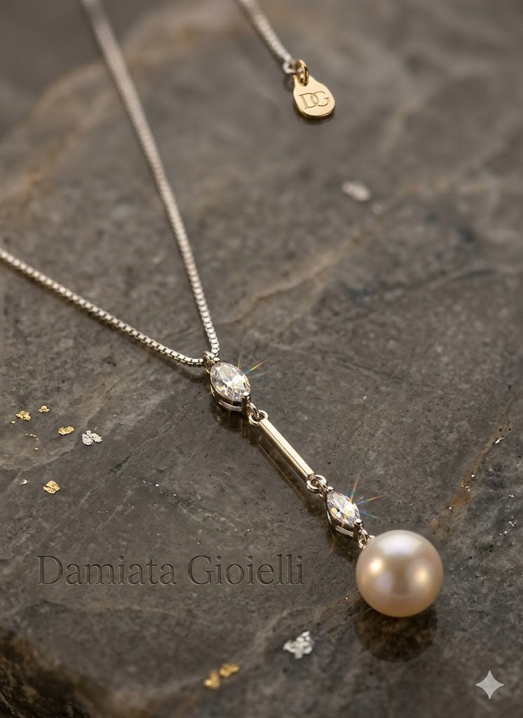 Collana Ambrosia donna in oro bianco, zirconi e perla 2170/102/2