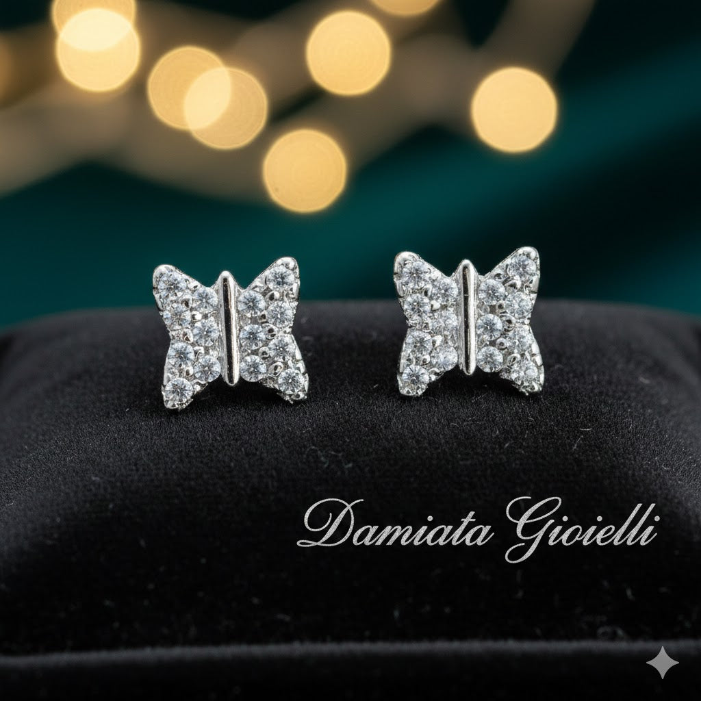 Orecchini a farfalla bambina Damiata Gioielli in oro bianco e zirconi 217/102/2