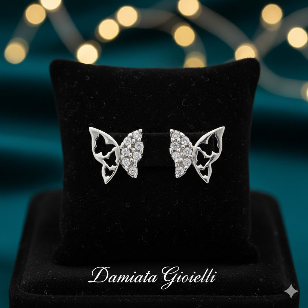 Orecchini a farfalla bambina Damiata Gioielli in oro bianco e zirconi 217/102/3