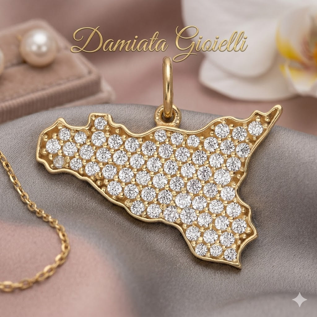 Ciondolo Sicilia donna Damiata Gioielli in oro giallo e zirconi 217/4/102