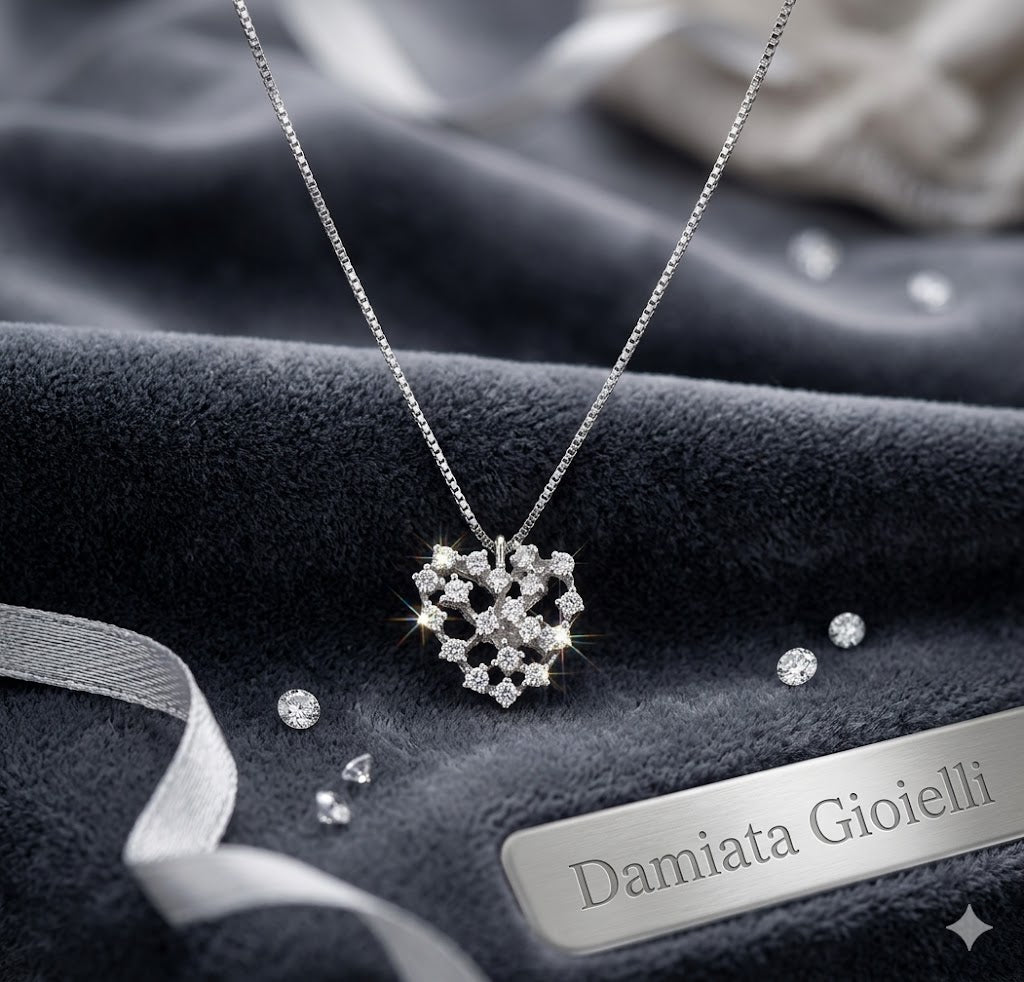Collana con cuore per donna Ambrosia in oro bianco e zirconi bianchi 2175/102