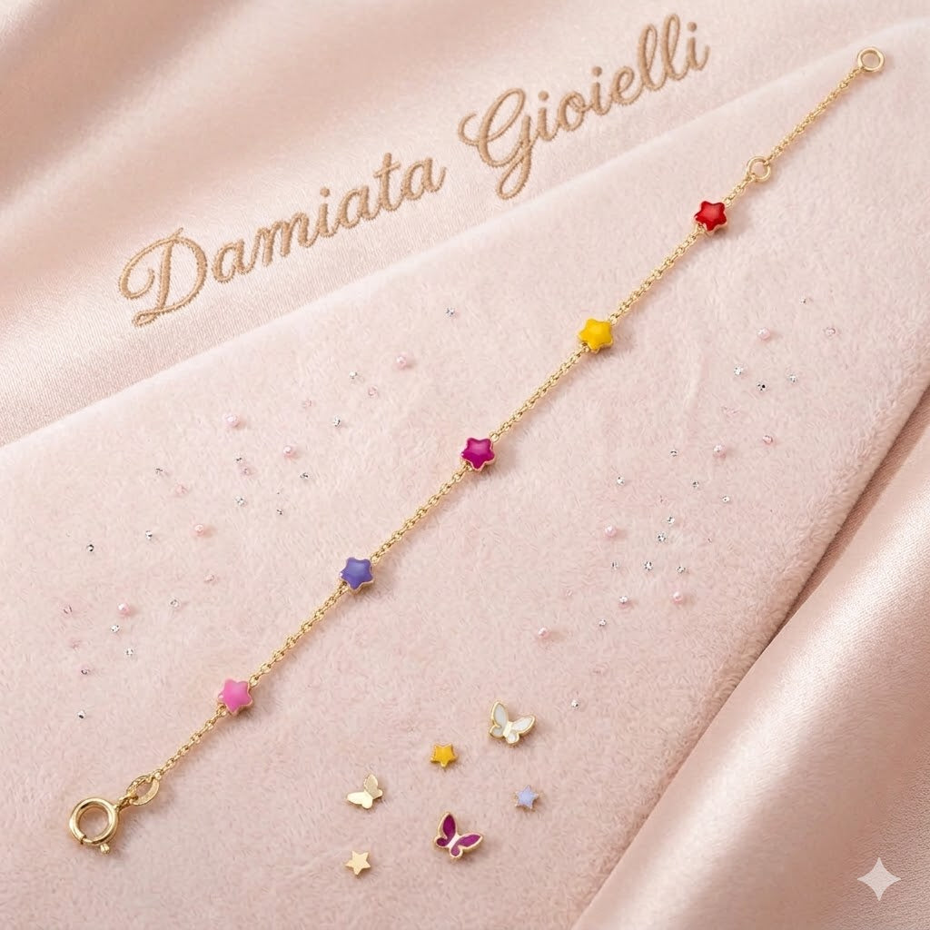 Bracciale con fiori bambina Damiata Gioielli in oro giallo smaltato 217/7/102/1