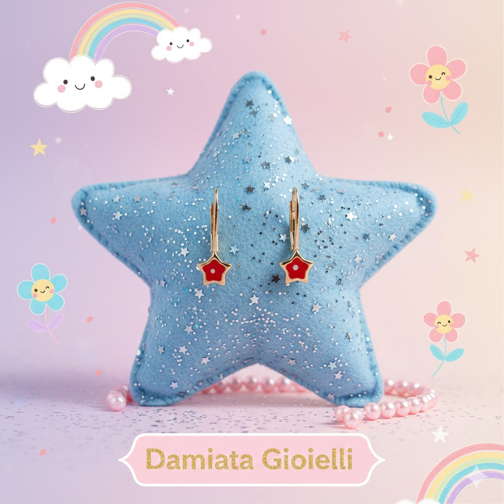 Orecchini pendenti a stella bambina Damiata Gioielli in oro giallo smaltato 218/102