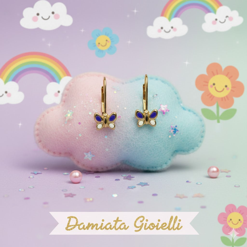Orecchini a farfalla bambina Damiata Gioielli in oro giallo smaltato 218/102/1