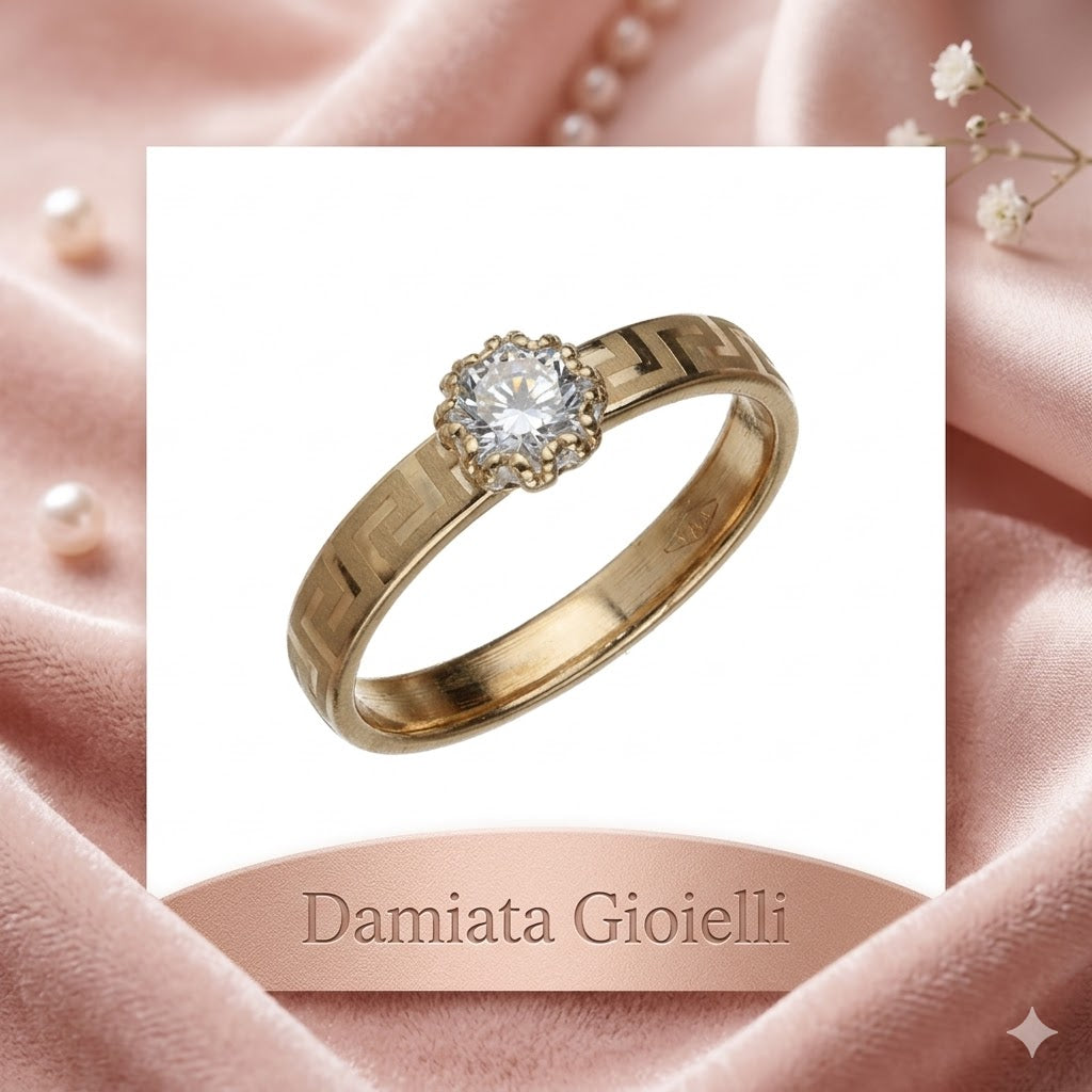 Anello con greca donna Damiata Gioielli in oro giallo e zircone 218/102/4