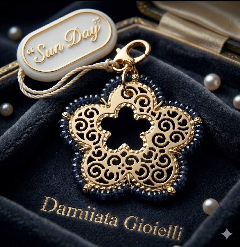 Charm fiore donna Sun Day in oro giallo e spinelli di zaffiri blu 2182/102