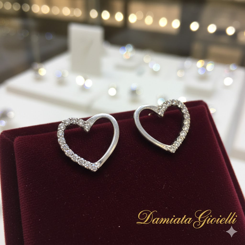 Orecchini a cuore bambina Damiata Gioielli in oro bianco e zirconi 218/7/102