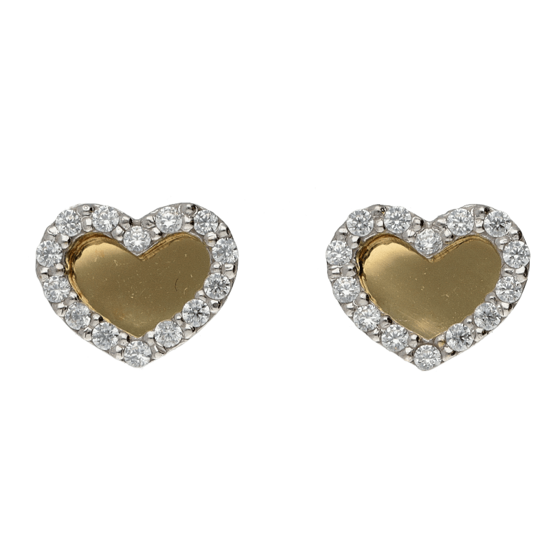 Orecchini a cuore bambina Damiata Gioielli in oro bianco e giallo con zirconi 218/7/102/2