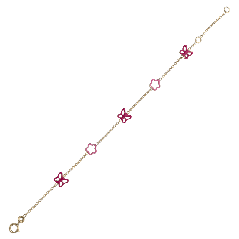 Bracciale con farfalle e fiori bambina Damiata Gioielli in oro giallo smaltato 219/102/4