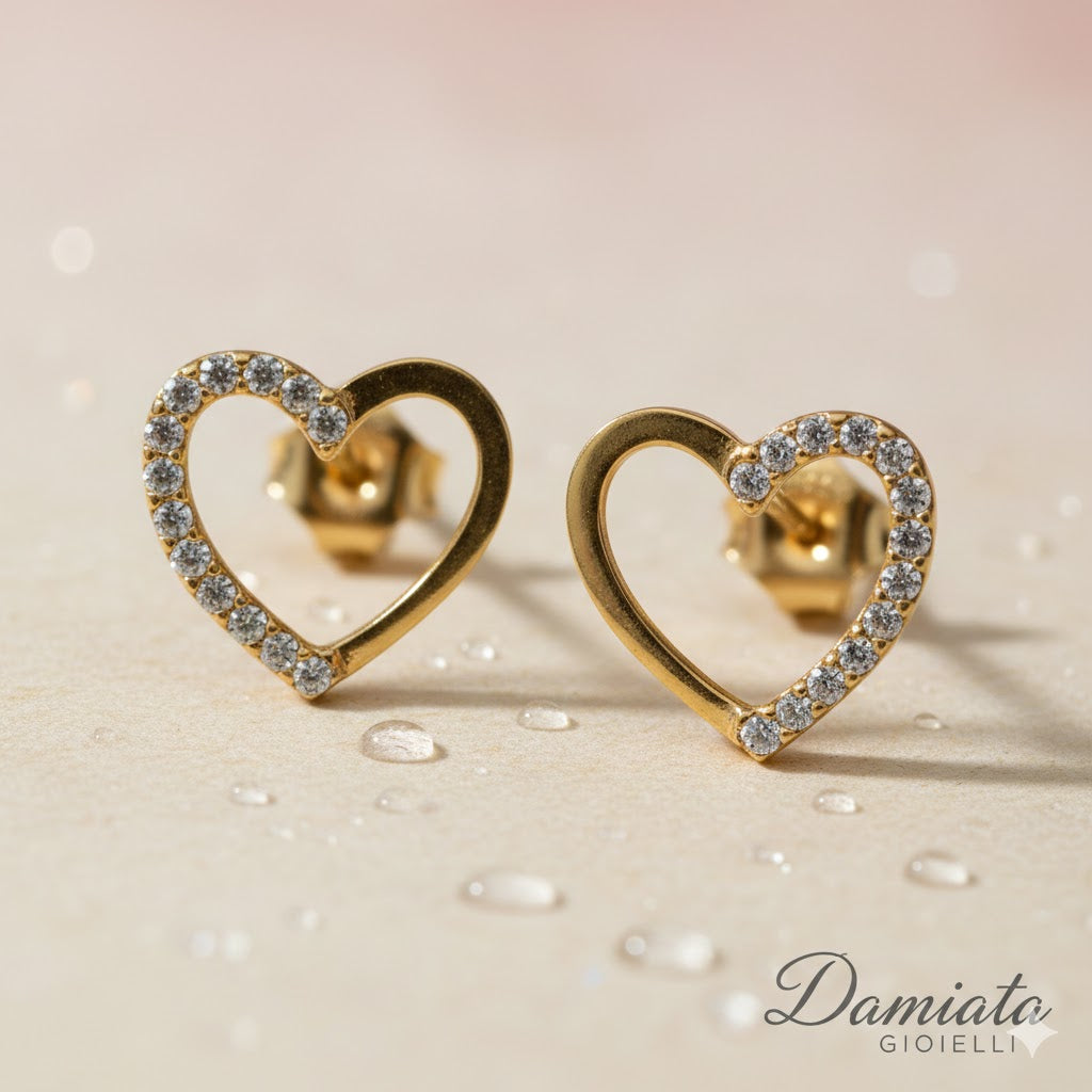 Orecchini a cuore donna Damiata Gioielli in oro giallo e zirconi 219/102/6