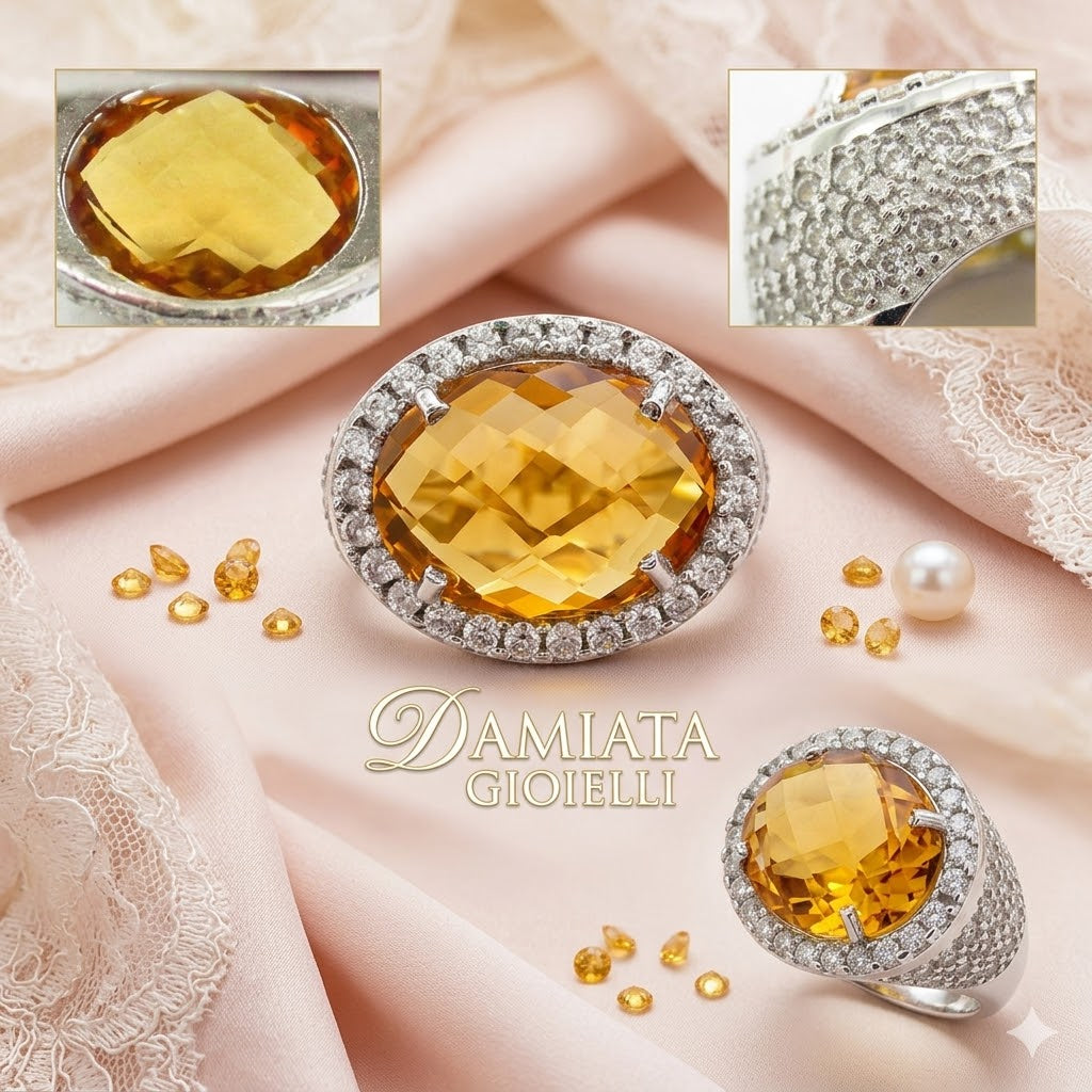 Anello fantasia donna Damiata Gioielli in oro bianco con quarzo e zirconi 2195/102