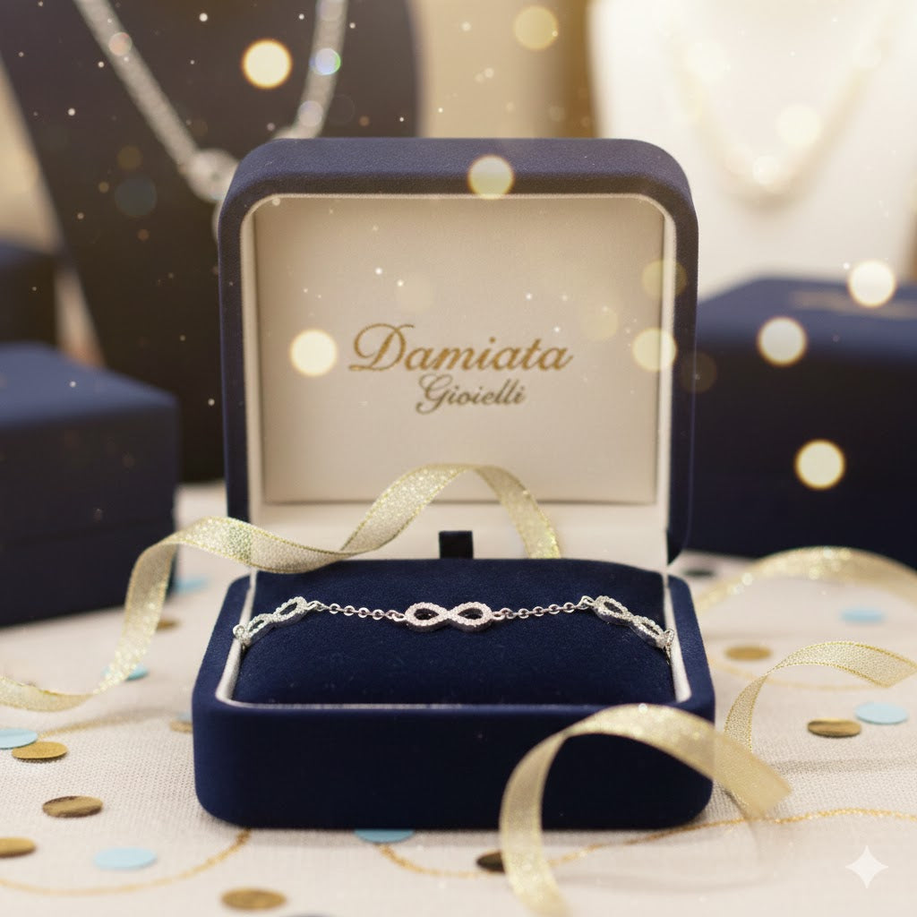 Bracciale infinito donna Damiata Gioielli in oro bianco e zirconi 237/2/102