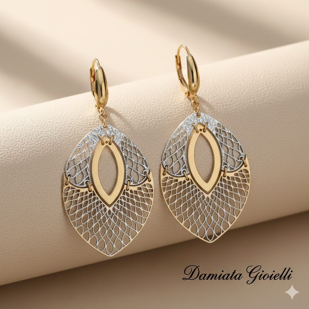 Orecchini pendenti donna Damiata Gioielli in oro bianco e giallo 252/102
