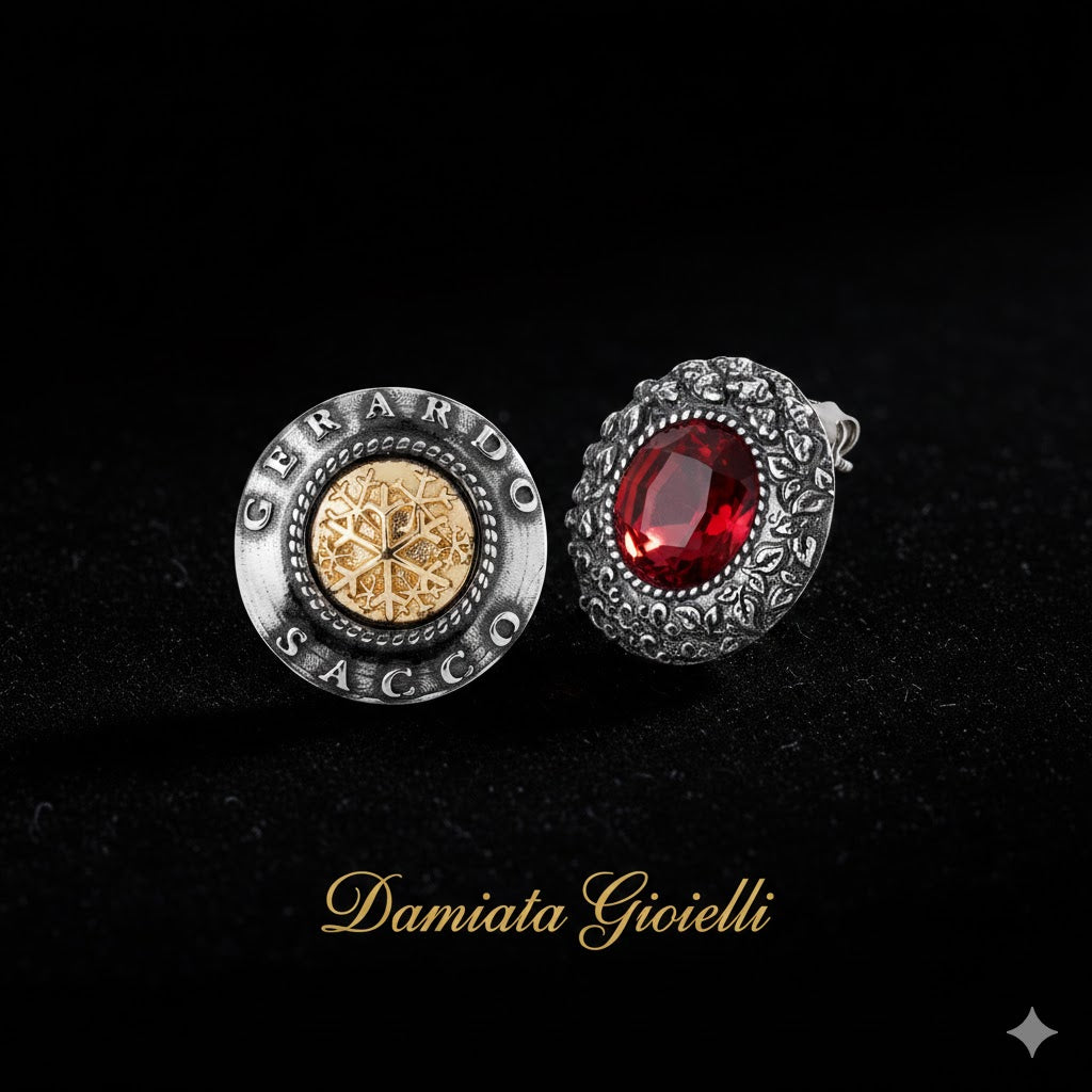 Orecchini a lobo Gerardo Sacco mese di dicembre in argento con cristallo rosso 27841DIC