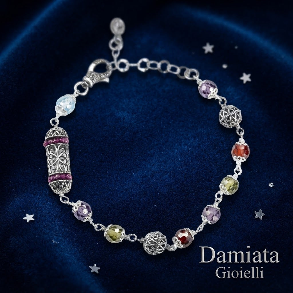 Bracciale in argento brunito Gerardo Sacco con zirconia sfaccettata multicolor ref. 27978