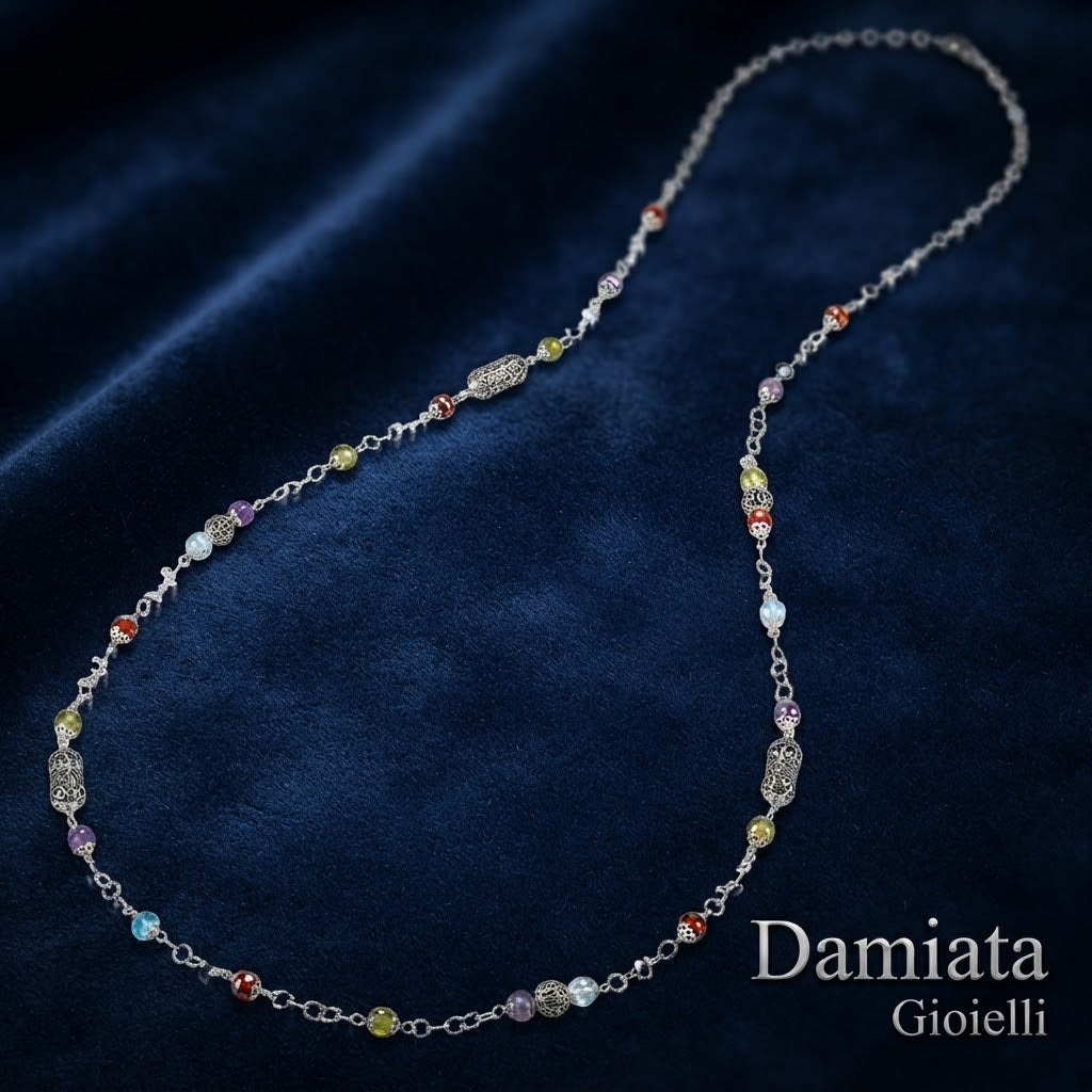 Collana lunga Gerarado Sacco in argento brunito e zirconia ref. 27979