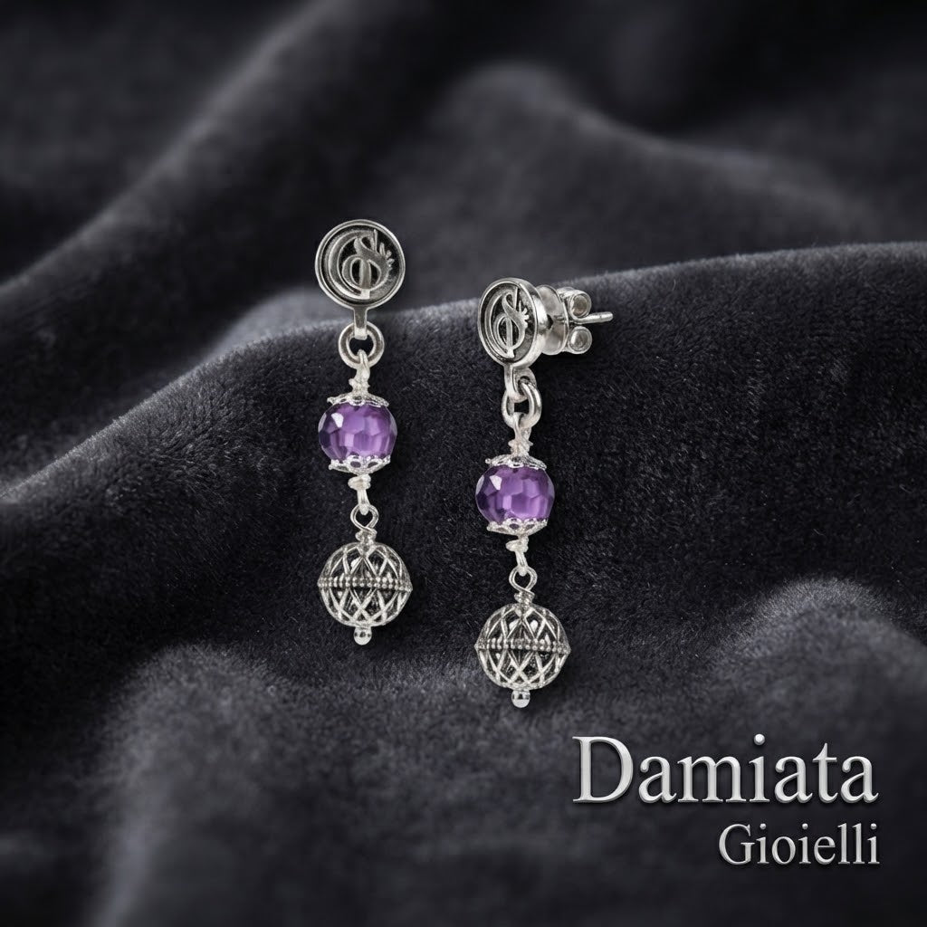 Orecchini pendenti Gerardo Sacco in argento brunito con zirconia sfaccettata ref. 27980VI