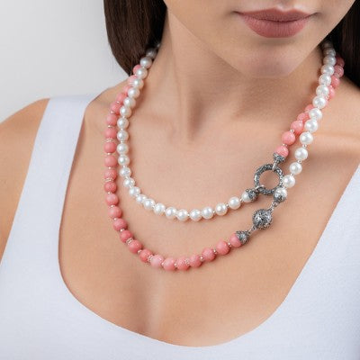 Collana donna Gerardo Sacco in argento, perle e giada milk 28015