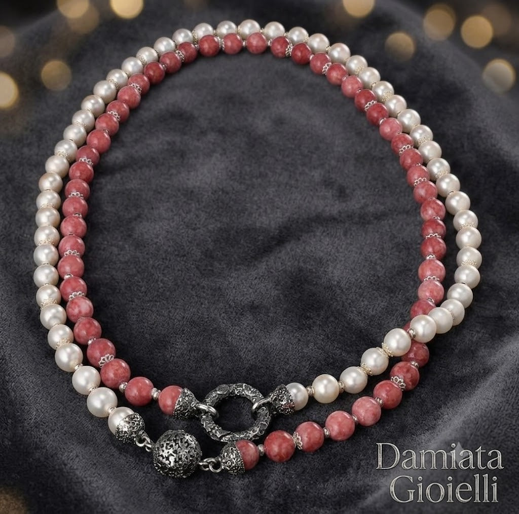 Collana donna Gerardo Sacco in argento, perle e giada milk 28015