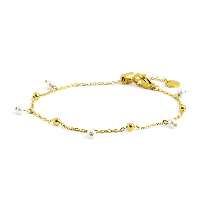 Bracciale donna Marlù in acciaio dorato con perle 2BR0071G-W