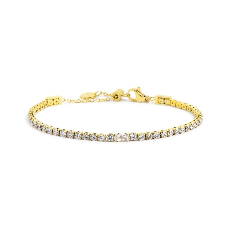 Bracciale tennis donna Marlù in acciaio dorato con cristalli bianchi 2BR0106G-W