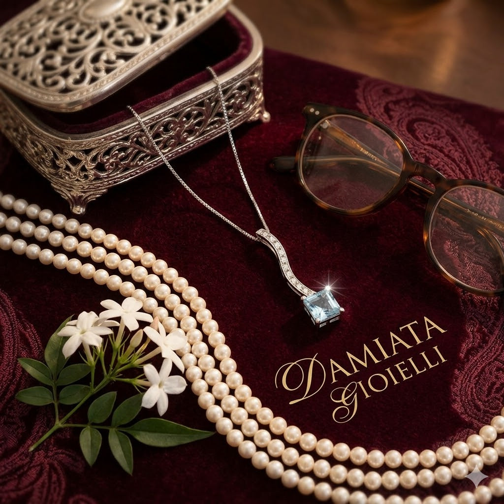 Collana donna Miluna in oro bianco, diamanti e acquamarina 2CLD016