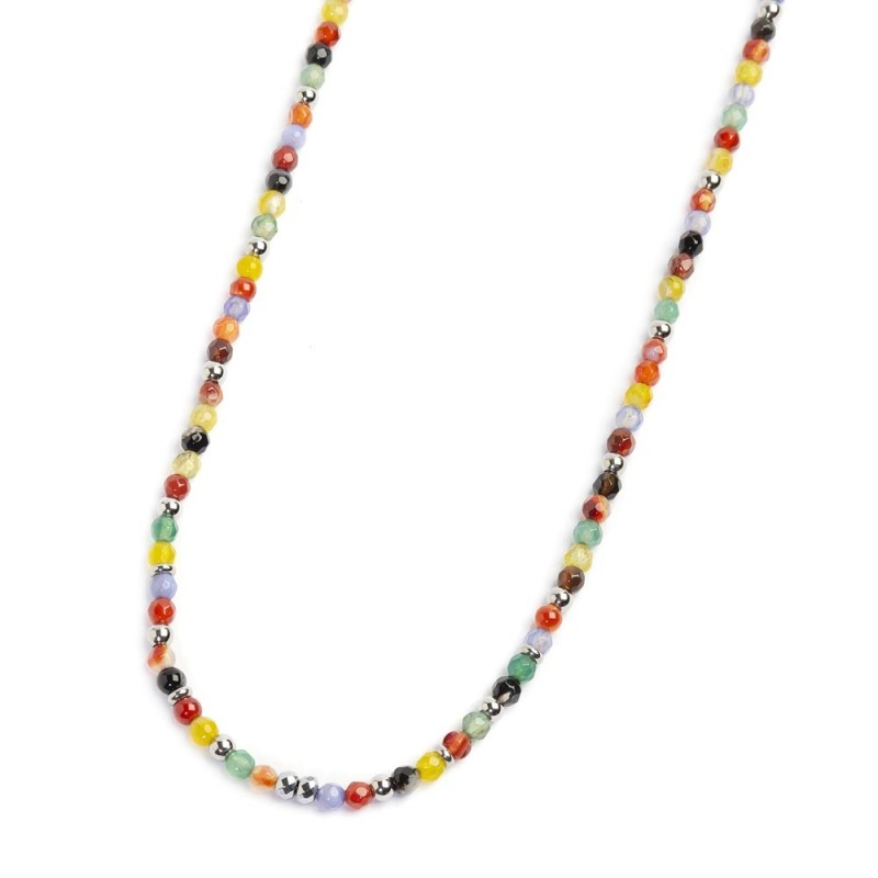 Collana unisex Marlù in acciaio con agata sfaccettata 2CO0073-RGB