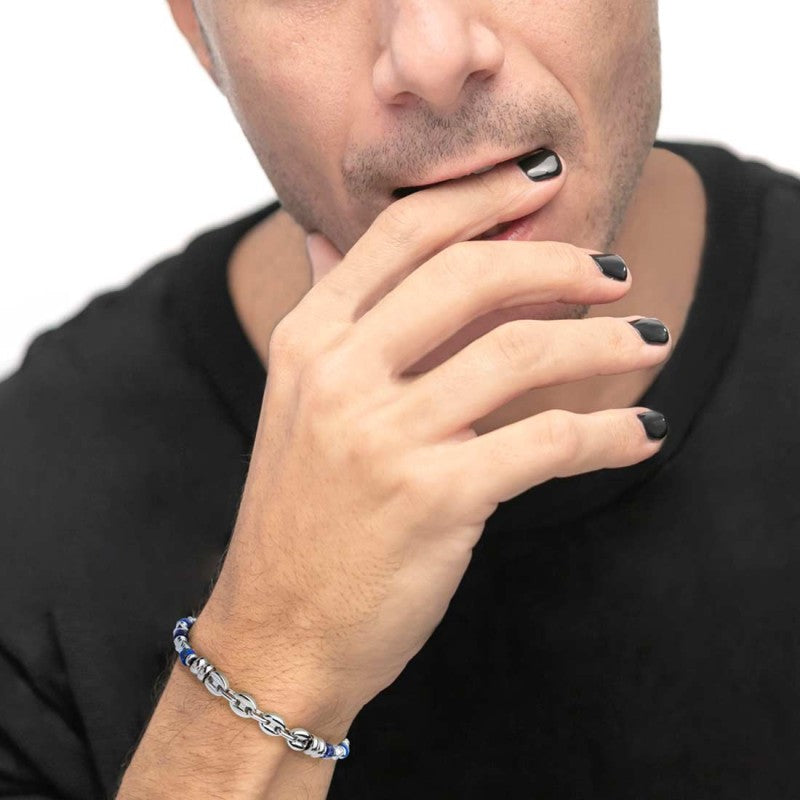 Bracciale uomo Marlù in acciaio con sodalite blu 30BR0006