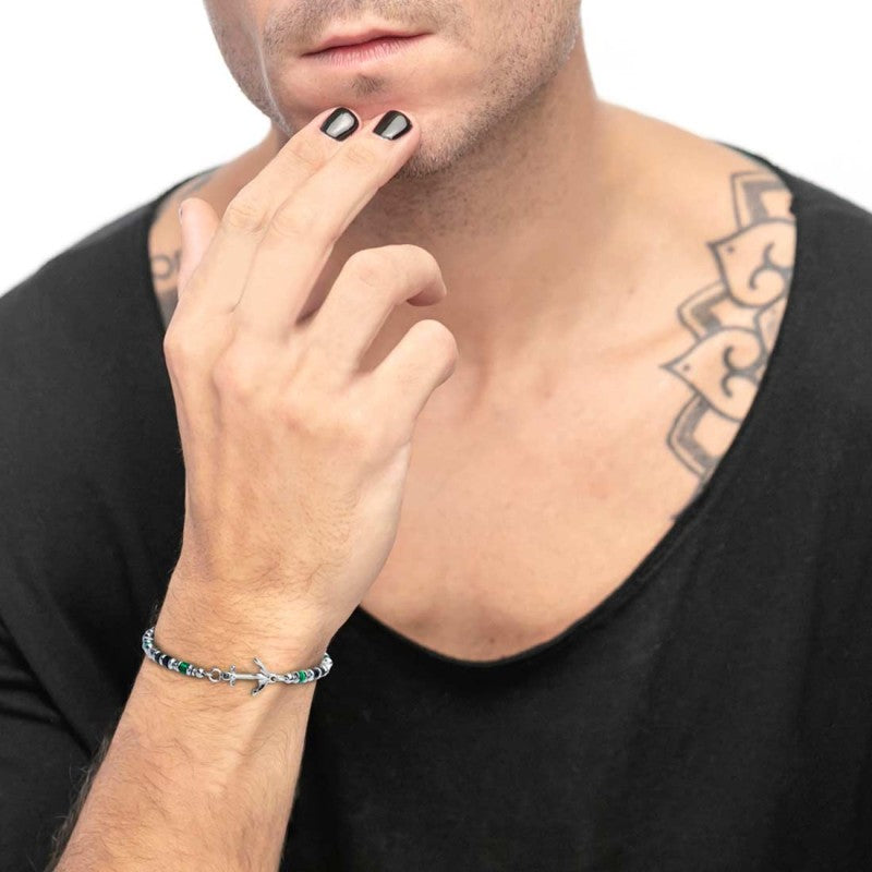 Bracciale con ancora uomo Marlù in acciaio, malachite e onice 30BR0008