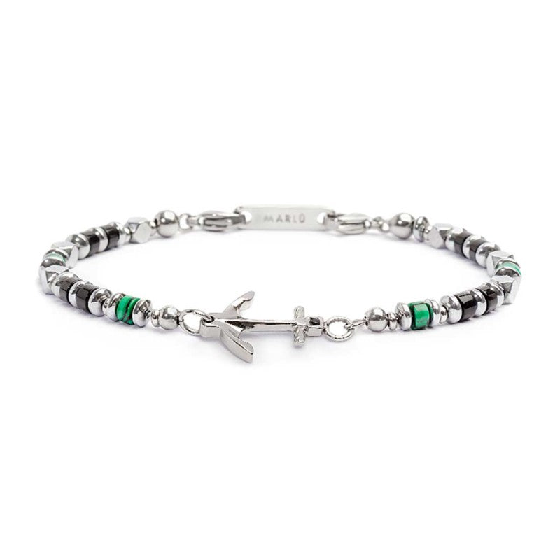 Bracciale con ancora uomo Marlù in acciaio, malachite e onice 30BR0008