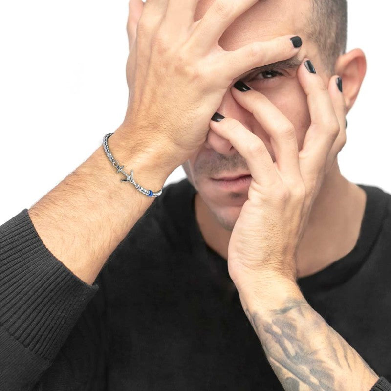 Bracciale con ancora uomo Marlù in acciaio e sodalite 30BR0009