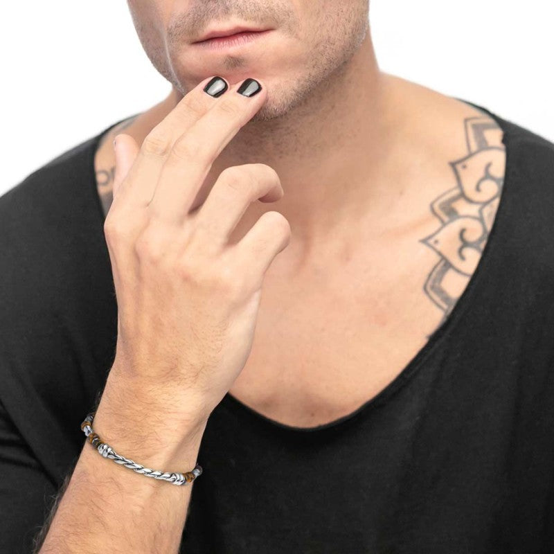 Bracciale uomo Marlù in acciaio e occhio di tigre 30BR0010-M