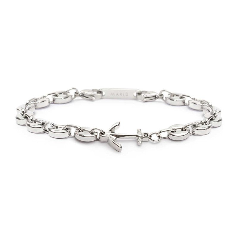 Bracciale uomo Marlù in acciaio con ancora e zircone nero 30BR0012-N