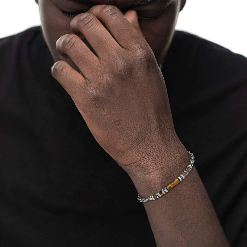 Bracciale uomo Marlù in acciaio e occhio di tigre 30BR0016-M