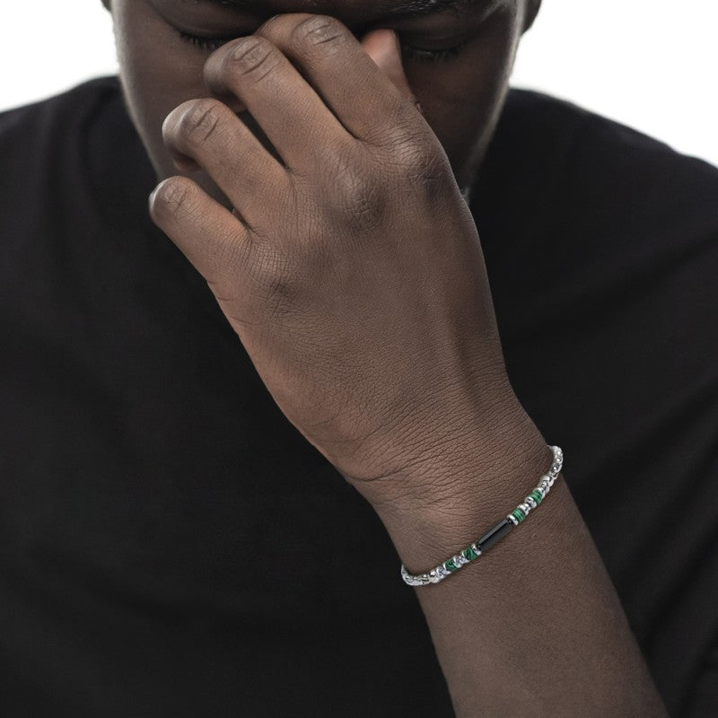 Bracciale uomo Marlù in acciaio con malachite e onice 30BR0017-GR