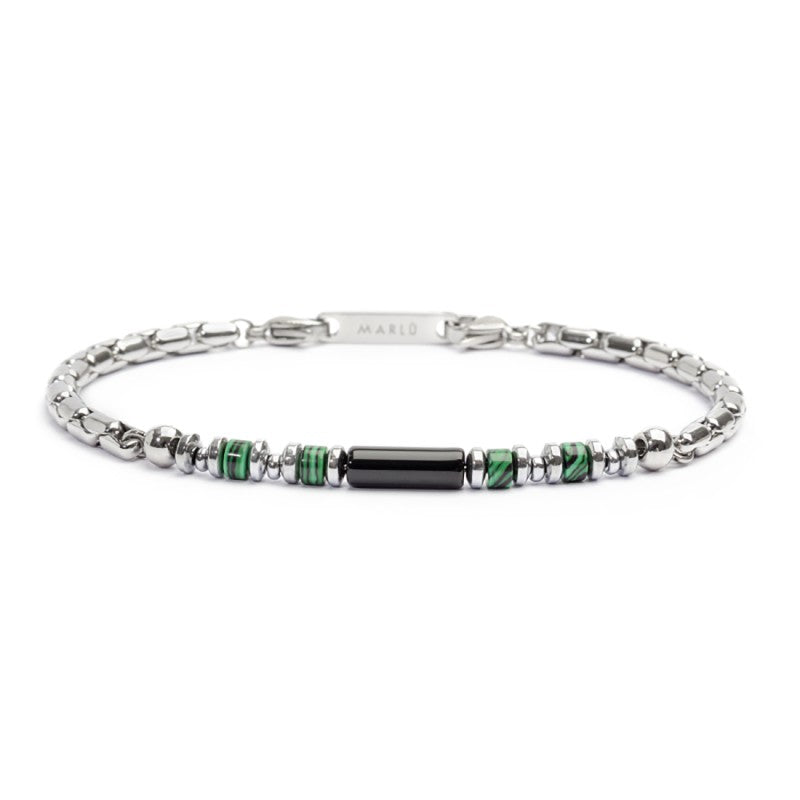 Bracciale uomo Marlù in acciaio con malachite e onice nero 30BR0017-N