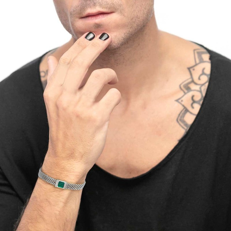 Bracciale unisex Marlù in acciaio e malachite 30BR0018-V