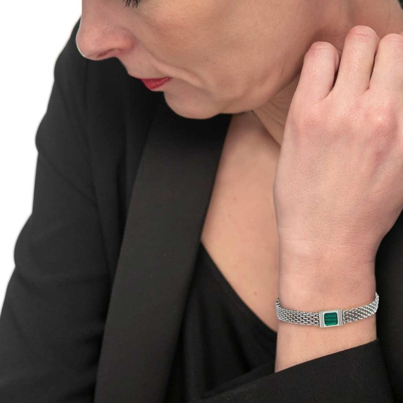 Bracciale unisex Marlù in acciaio e malachite 30BR0018-V