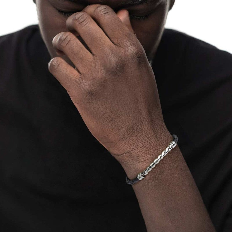 Bracciale uomo Marlù in acciaio e pelle sintetica 30BR0019-N