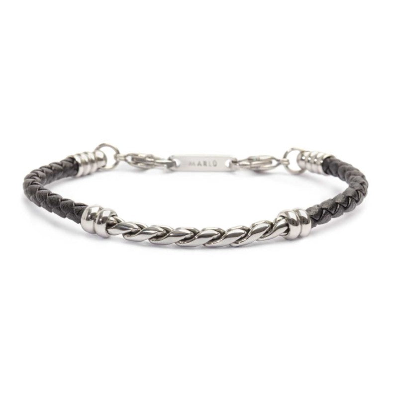 Bracciale uomo Marlù in acciaio e pelle sintetica 30BR0019-N