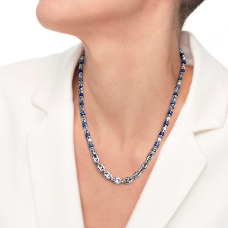 Collana unisex Marlù in acciaio con sodalite, ematite 30CO0001