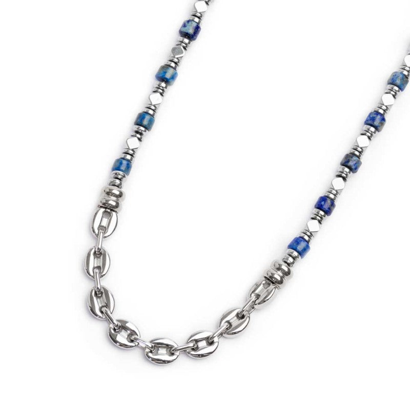 Collana unisex Marlù in acciaio con sodalite, ematite 30CO0001