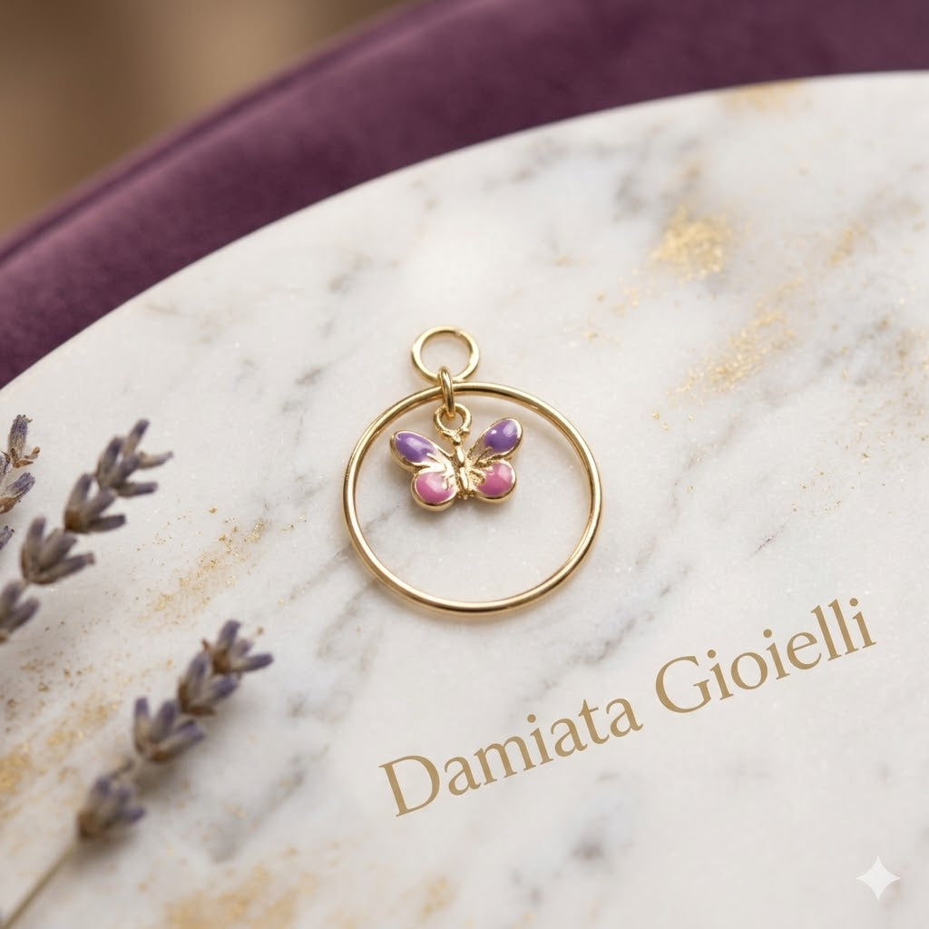 Ciondolo a farfalla bambina Damiata Gioielli in oro giallo smaltato 311/3/102/1
