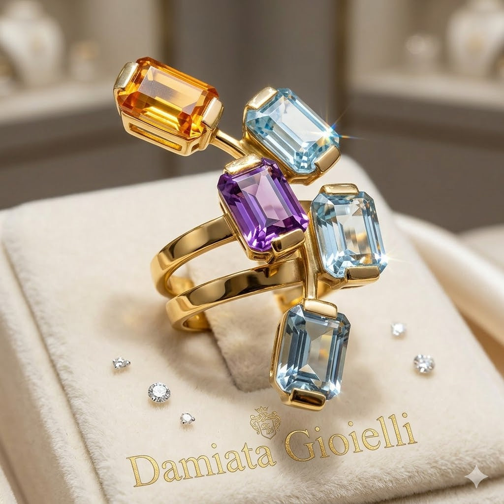 Anello fantasia donna Damiata Gioielli in oro giallo con quarzi 3192/102
