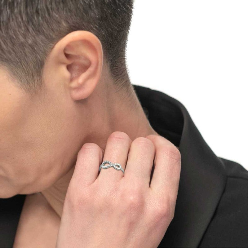 Anello infinito unisex Marlù in acciaio e zirconi bianchi 31AN0015W-S