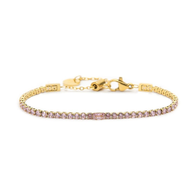 Bracciale tennis donna Marlù in acciaio dorato e zirconi rosa 31BR0006G-LF