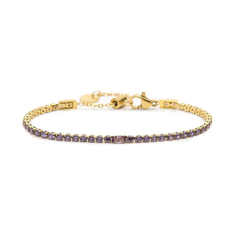 Bracciale tennis donna Marlù in acciaio dorato e zirconi viola 31BR0006G-P