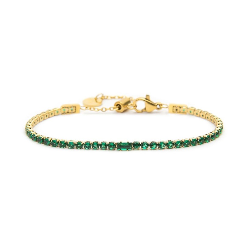 Bracciale tennis donna Marlù in acciaio dorato e zirconi verdi 31BR0006G-S