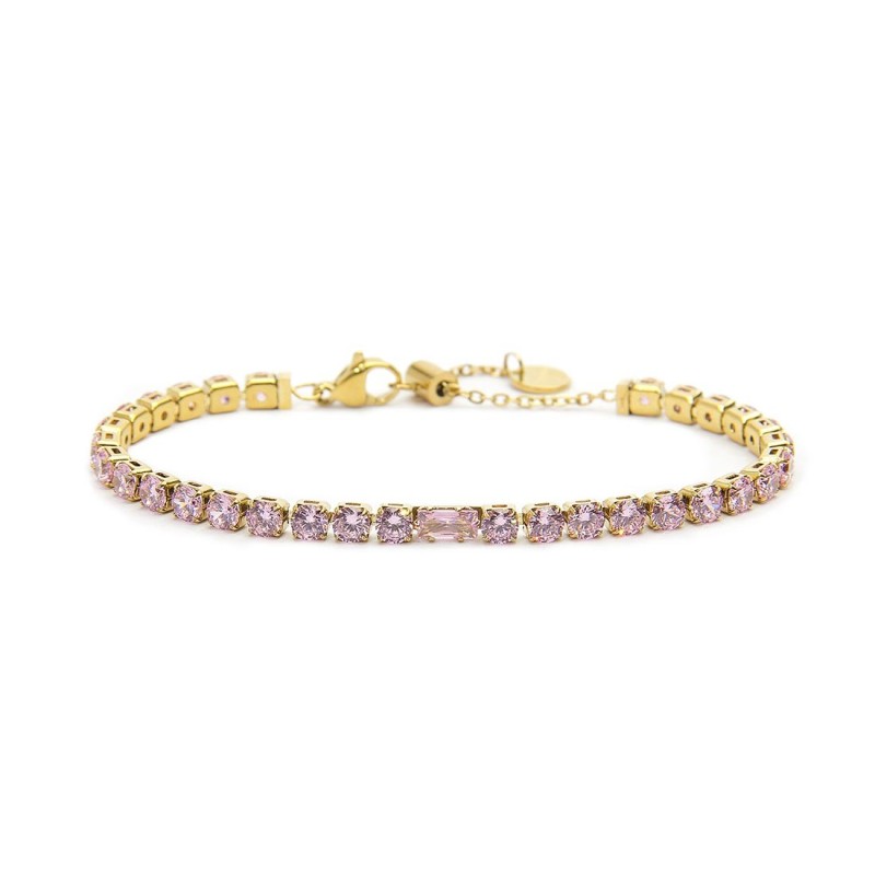 Bracciale tennis donna Marlù in acciaio dorato e zirconi rosa 31BR0007G-LF