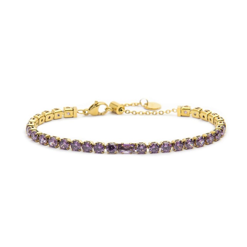 Bracciale tennis donna Marlù in acciaio dorato e zirconi viola 31BR0007G-P